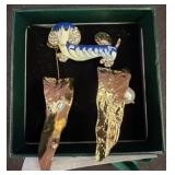 Gold-Tone Dog Brooch and Abstract Dangle Earrings