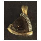 Smoky Quartz and Diamond 10K Gold Pendant