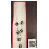 Silver Jewelry Set with Snowflake Obsidian Stones