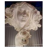 Cast Wall Plaque With Woman's Face and Flowers