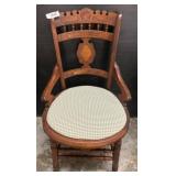 Carved Wood Chair with Upholstered Seat