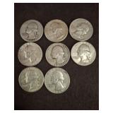 8 U.S. Washington Silver Quarters
