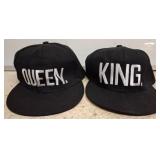Black Snapback Caps, 'King' and 'Queen'