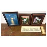Framed Artworks Including Floral and Moon Designs