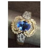 14K Gold Ring with Tanzanite and Diamond Accents