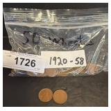 50 Wheat Pennies, 1920-1958
