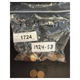50 Wheat Pennies, 1924-1958