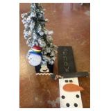 Snowman Decor With Faux Tree and Wooden Plaque