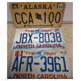 Three U.S. License Plates: Alaska and North Caroli