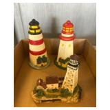 Three Lighthouse Figurines, Painted Resin