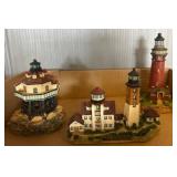 Three Painted Lighthouse Figurines