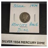1934 Silver Mercury Head Dime in Holder