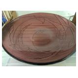 Etched Purple Glass Bowl with Floral Motif