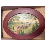 Oval Painted Plaque With Red Frame