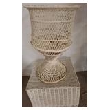 White Wicker Basket Planter And Stool