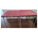 Two Folding Tables with Red Quilted Covers