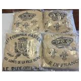 4 French-Style Printed Burlap Bags