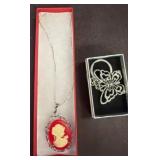 Costume Cameo Necklace and Butterfly Keychain