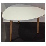 White Triangular Table with Wooden Legs