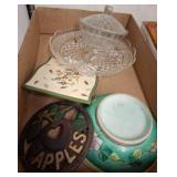 Lot: Glassware, Trivet, and Decor Bowl