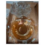 Two Pressed Glass and Amber Glass Bowls