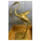 Brass Sculpture of Two Cranes on Square Base