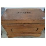 Wooden Storage Chest with 'Atkins' Engraving