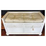 White Wooden Bench with Cushion and Storage Drawer