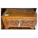 Carved Wooden Trunk with Dragon Motif, 39x14x15