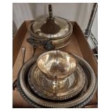 Silver-Plated Servingware Lot With Glass Insert