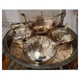 1950 Silver-Plated Tea Set with Engraved Pattern