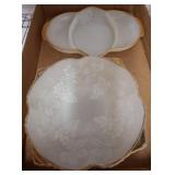 Two Milk Glass Serving Trays with Gilded Details