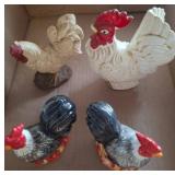 Ceramic Rooster and Hen Figurines