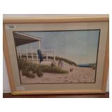 Framed Beach Scene Watercolor by Listed Artist