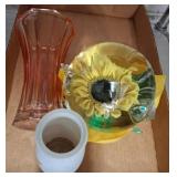 Glass Vase, Frosted Vase, and Sunflower Paperweigh