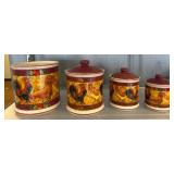 4 Ceramic Rooster-Decorated Canisters