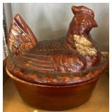 Brown Glazed Ceramic Hen on Nest Dish