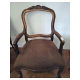 Carved Wood Armchair With Brown Upholstery