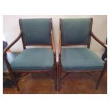 Wooden Armchairs with Blue Upholstery