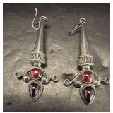 Sterling Silver Earrings with Red Stones