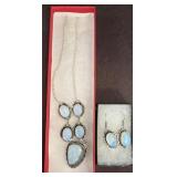 925 Silver Necklace and Earring Set With Blue Ston