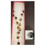 Tiger's Eye Costume Necklace and Ring Set