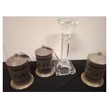 Metal Canisters and Crystal Candlestick