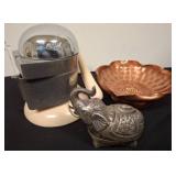 Juicer, Copper Bowl, and Metal Elephant Figurine