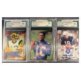 Three Graded Football Cards, Warner, Moss, Manning