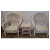 White Wicker Armchairs and Side Table Set