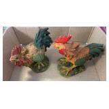 Polychrome Ceramic Rooster Figurines