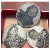 Three Clay Discs with Engraved Portraits
