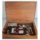Wooden Box With Miscellaneous Contents