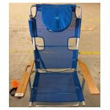 Blue Folding Beach Chair with Mesh and Headrest